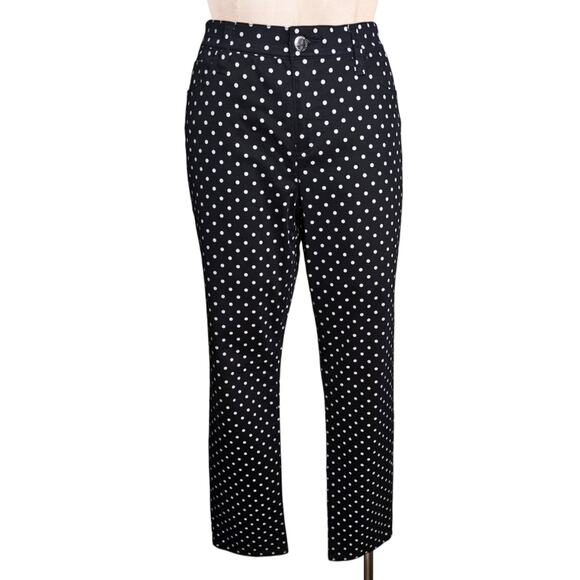 Lauren RALPH LAUREN Black White Polka Dot Pants Jeans 8 - Picture 1 of 2